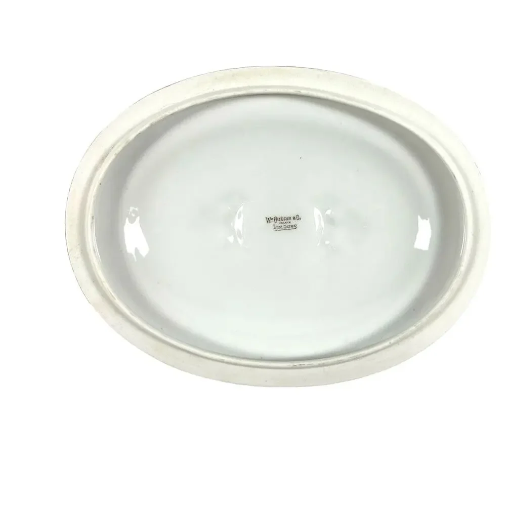 Wm Guerin & Co Limoges France White Antique Covered Serving Dish Gold Accents!